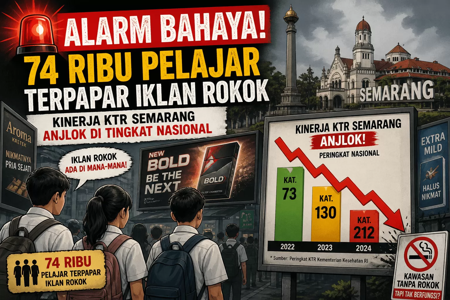GAWAT! Data IYCTC: 74 Ribu Siswa Terpapar, Iklan Rokok Marak di Sekitar Sekolah Semarang. (KlikSoloNews/dok)