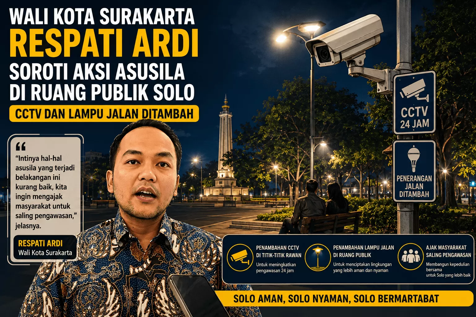 Wali Kota Respati Ardi Soroti Aksi Asusila di Ruang Publik Solo, CCTV dan Lampu Jalan Ditambah. (KlikSoloNews/dok AI)