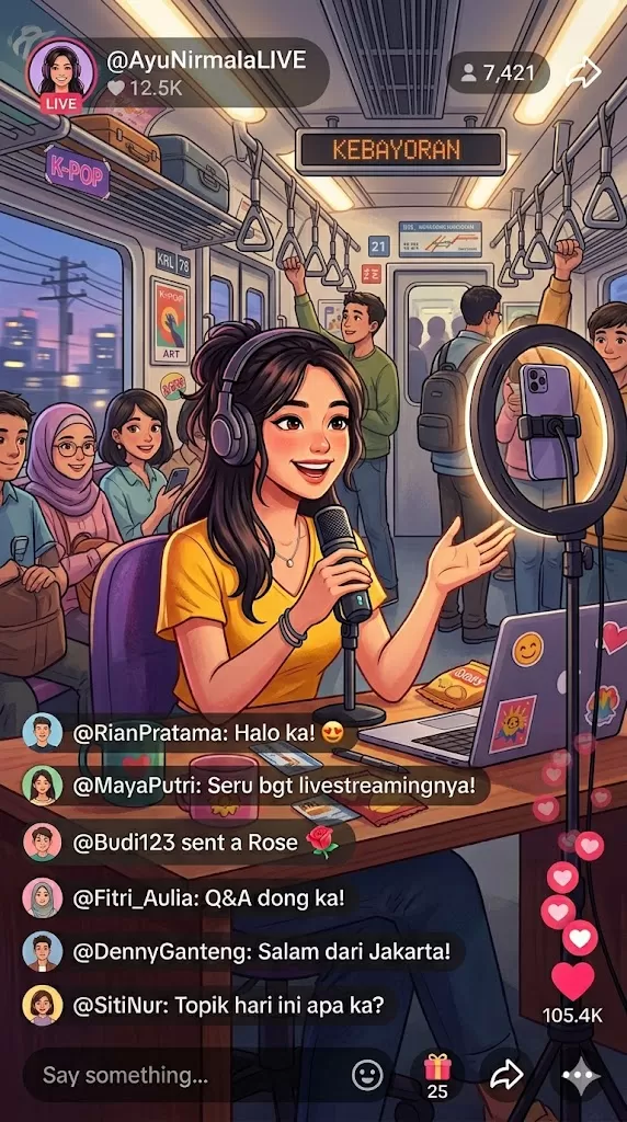 Penumpang KRL Keluhkan Live TikTok di Gerbong, Dinilai Ganggu Privasi. (KlikSoloNews/dok AI)