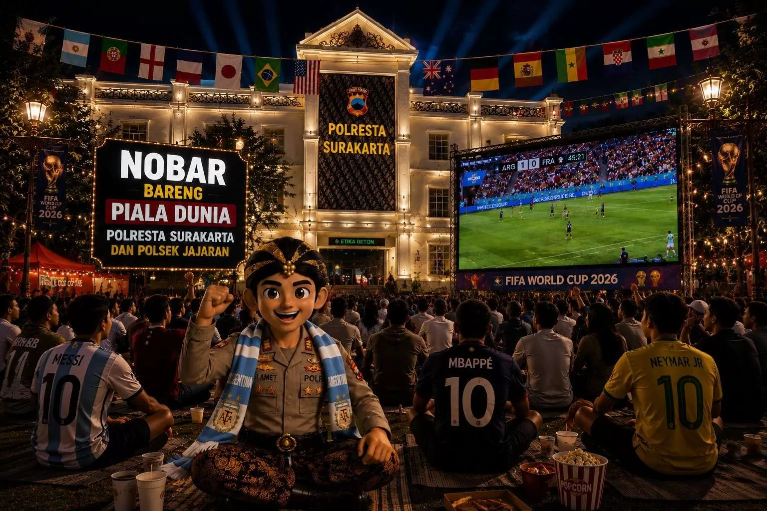 Sambut Piala Dunia 2026, Polresta Surakarta Gelar Nobar Gratis untuk Masyarakat. (KlikSoloNews/dok AI)