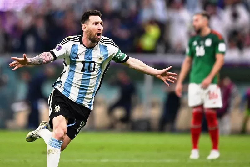 Pemain Argentina Lionel Messi merayakan golnya ke gawang Meksiko di Piala Dunia 2022. (Foto: bssnews net)