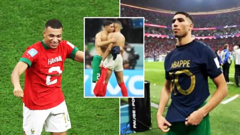 Momen Mbappe dan Hakimi tukar jersey tim nasional mereka usai laga semifinal Piala Dunia 2022 jadi trending. (Foto: ladbible)