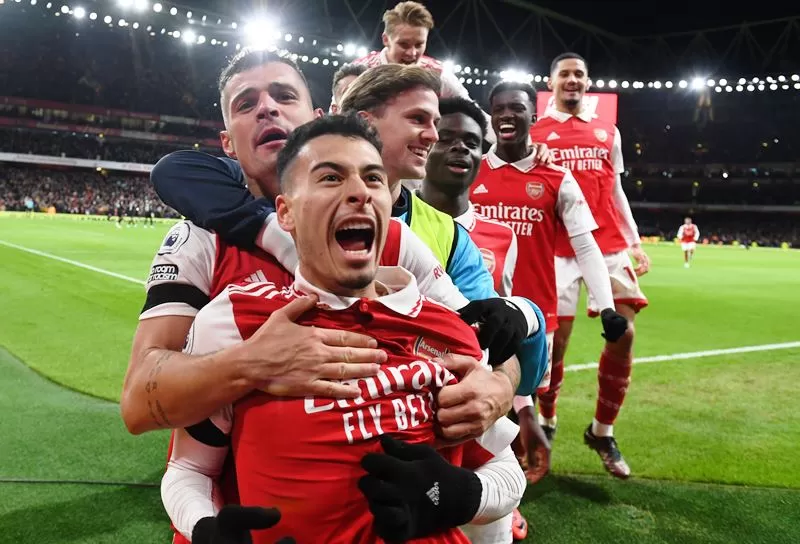 Para pemain Arsenal merayakan kemenangan atas West Ham United pada laga Boxing Day Liga Inggris 26 Desember 2022 malam waktu setempat. (Foto: Arsenal FC)