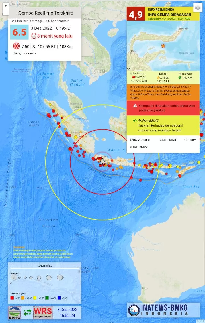 Gempa M,64 guncang Garut, Jawa Barat.