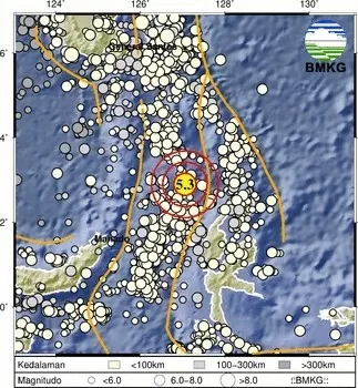 Gempa Terkini guncang Gempa terkini dengan kekuatan magnitudo 5,9 mengguncang wilayah Melonguaene, Sulut, . 