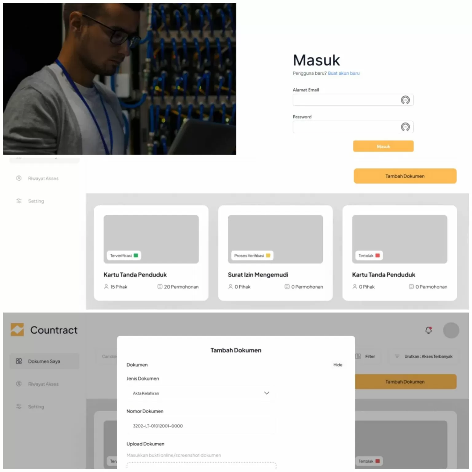 Tampilan dari aplikasi Countract, aplikasi penyimpanan hasil pengembangan Tim Red ITS yang dapat digunakan untuk menyimpan berkas dan data penting secara digital. Foto: ITS