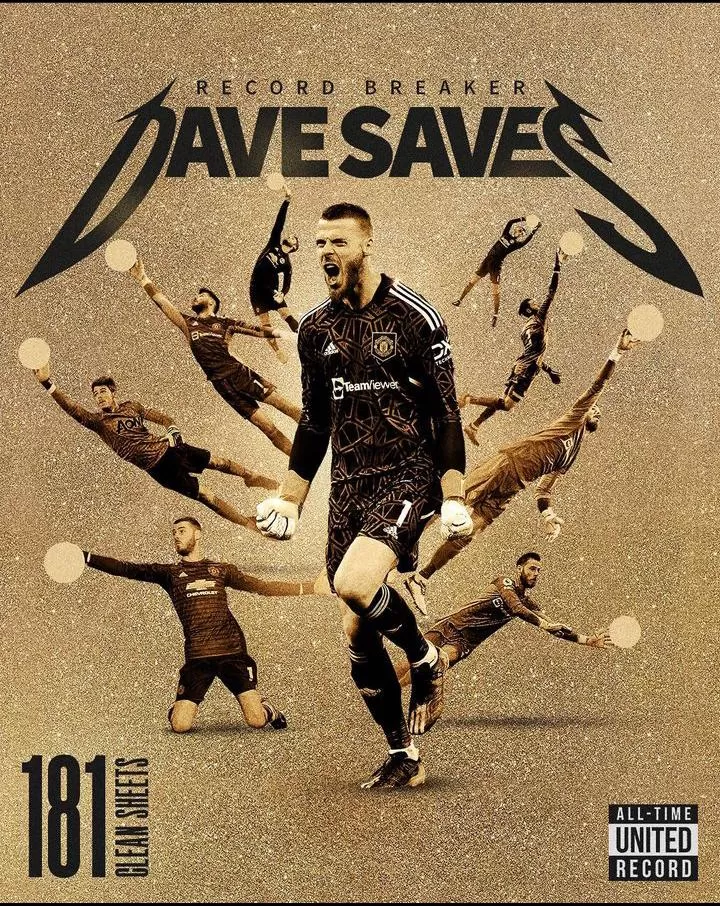 De Gea berhasil pecahkan rekor 181 pertandingan clean sheet (sumber: instagram official Manchester United)