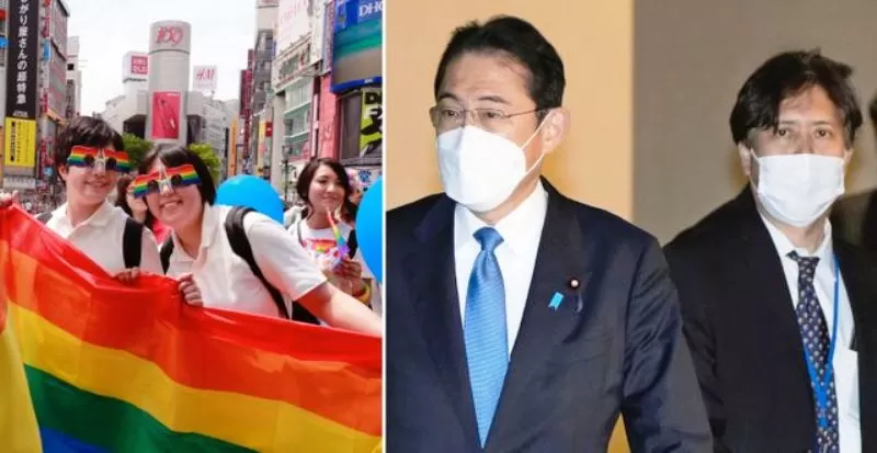 PM Fumio Kishida -kedua dari kanan- pecat ajudan Masayoshi Arai -pertama dari kanan- gara-gara hina LGBTQ. (Foto: omni se)