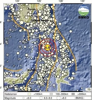 Gempa terkini M6,0 mengguncang Kepulauan Talaud.