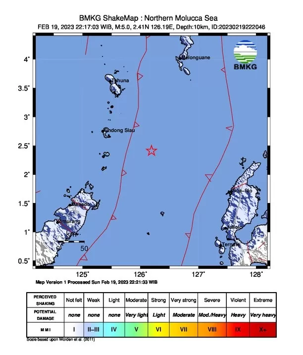 Gempa terkini M5,0 mengguncang Laut Maluku Utara.