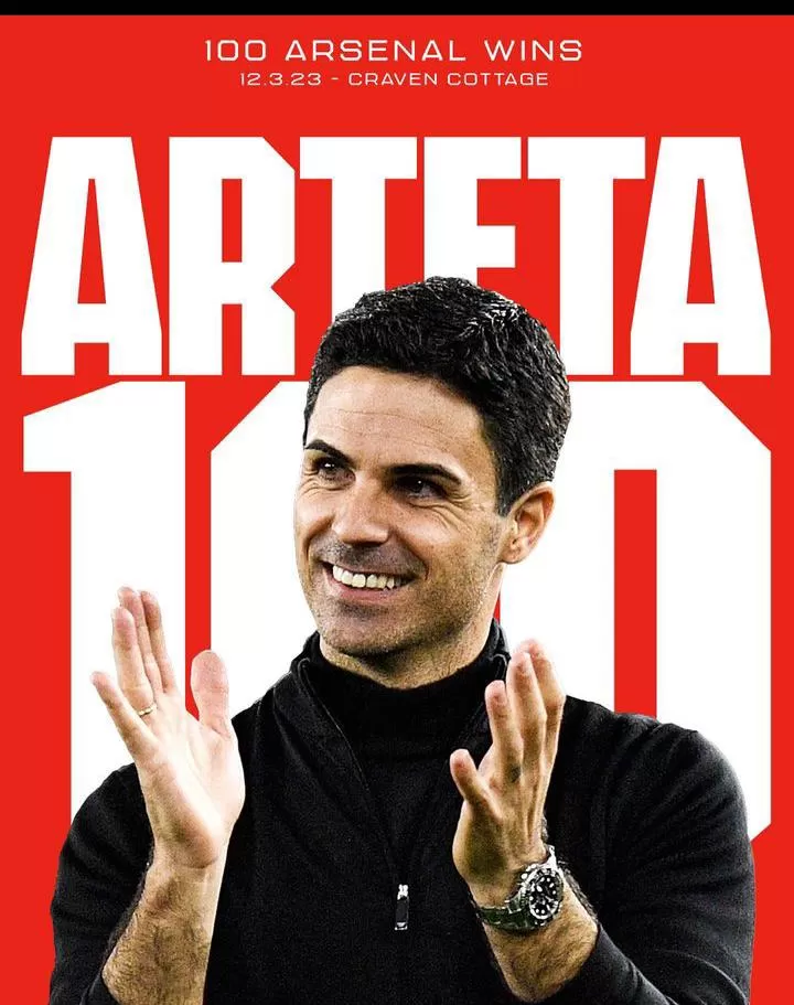 Mikel Arteta raih kemenangan ke-100 bersama Arsenal (sumber: instagram official Arsenal)