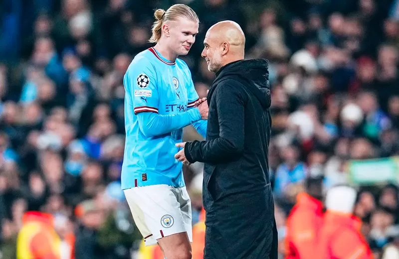 Guardiola tak mau rekor Messi dipatahkan Haaland yang mencetak lima gol ke gawang RB Leipzig pada leg 2 babak 16 besar Liga Champions 2022-2023. (Foto: Manchester City)