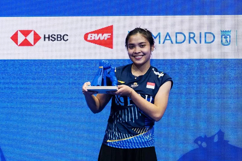 Ternyata ini penyebab Gregoria Mariska menang telak atas Pusarla Sindhu di final Spain Masters 2023. (Foto: PBSI)