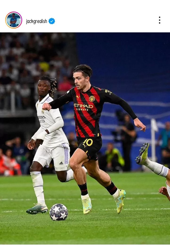 Jack Grealish puas tahan imbang Real Madrid di Santiago Bernabeu (sumber: instagram official Jack Grealish)