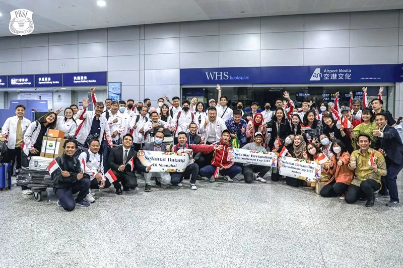Tim bulutangkis Indonesia ke Piala Sudirman 2023 tiba di Shanghai, China, pada Kamis, 11 Mei 2023 malam WIB. (Foto: PBSI)
