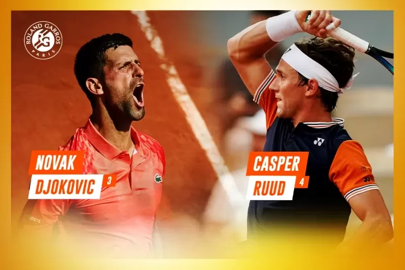Jadwal final Prancis Terbuka 2023 tunggal putra antara Novak Djokovic Vs Casper Ruud. (Foto: Roland Garros)