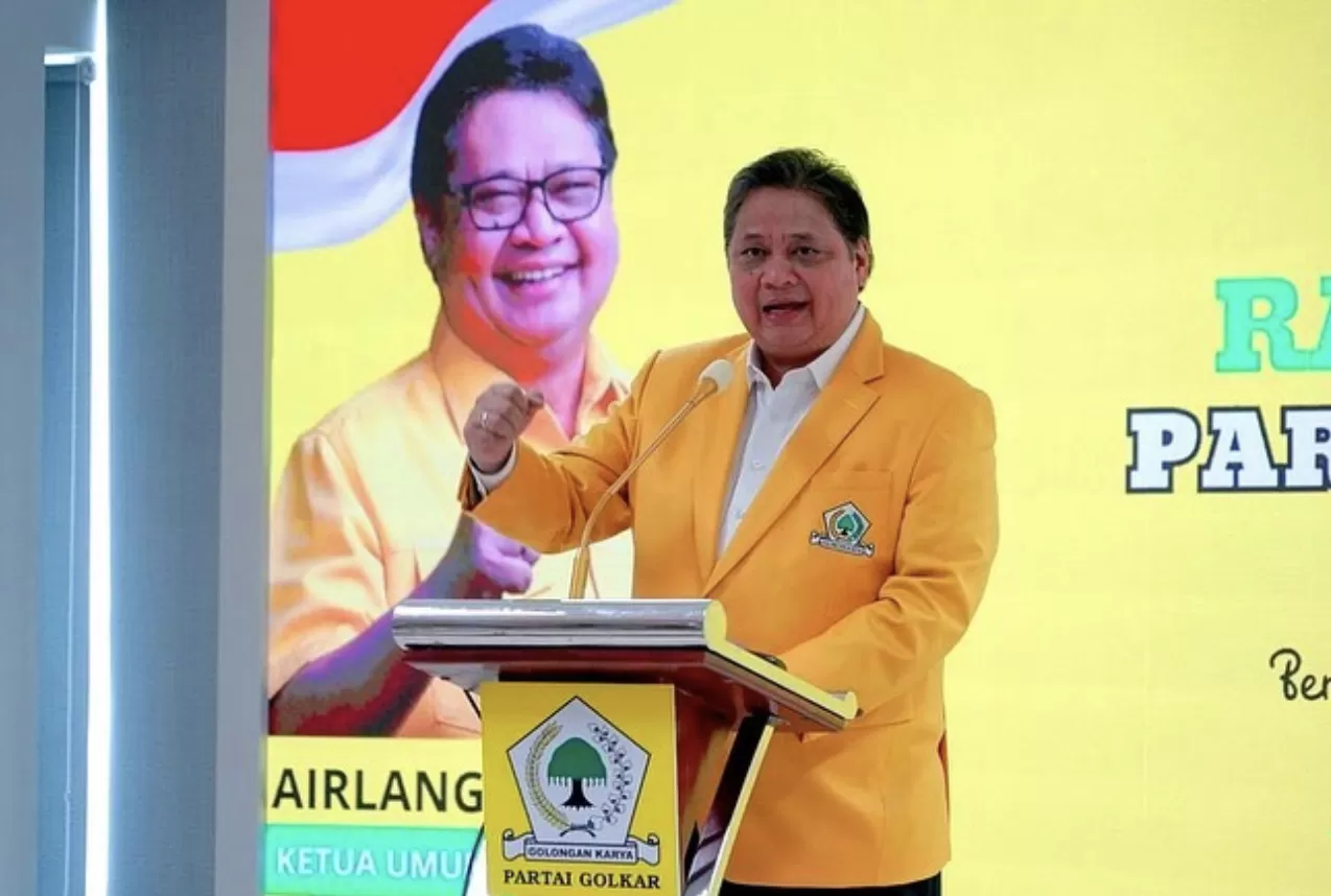 Ketua Umum Partai Golkar Airlangga Hartarto  saat Rakernas 2023.