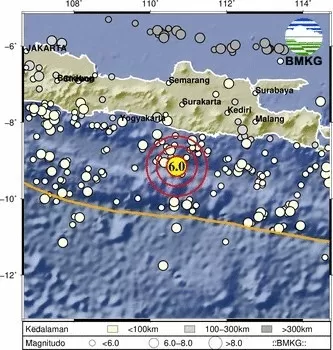 Gempa M 6,0 mengguncang kawasan Pacitan, Jawa Timur.
