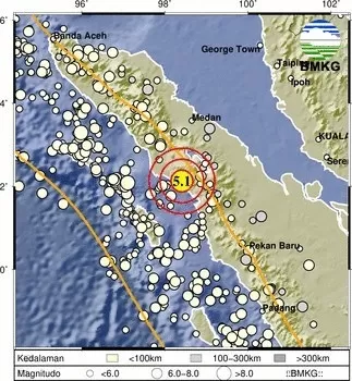 Gempa bumi terkini M5,1 mengguncang Sumatera Utara.
