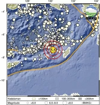 Gempa terkini dengan kekuatan Magnitudo 5,5 mengguncang Kepulauan Tanibar, Provinsi Maluku pada Selasa, 27 Juni 2023.