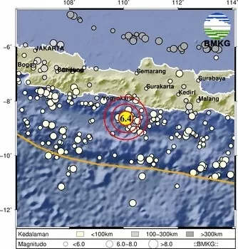 Gempa terkini M6,4 mengguncang Yogyakarta terasa hingga Jateng, Jatim dan Jabar (Dok BMKG)