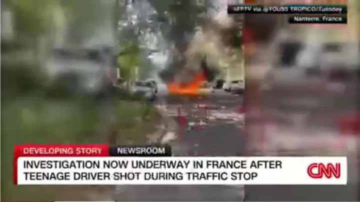 Kota Paris rusuh tak lama setelah petugas kepolisian setempat menembak mati seorang remaja karena menolak mengikuti instruksi petugas. Foto: Tangkapan layar CNN