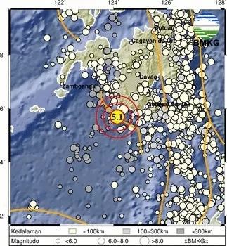 Gempa terkini M5,1 mengguncang MIndanao, Filipina.