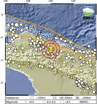Gempa terkini dengan kekuatan M5,2 mengguncang Jayapura, Papua.