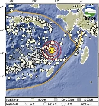 Gempa terkini Magnitudo M5,9 mengguncang Laut Banda.