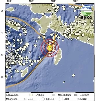 Gempa terkini M5,5 mengguncang Kepulauan Aru Maluku.