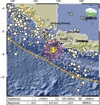 Gempa terkini dengan kekeuatan Magnitudo 5,7 mengguncang Banten.