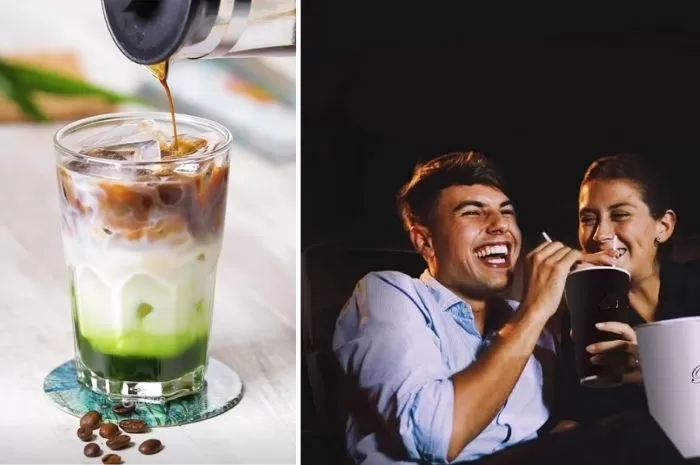 Minuman ala bioskop yang pernah viral ini, sekarang dapat Anda membuatnya sendiri di rumah. Yuk, intip resep Es Kopi Susu Pandan XXI. (source youtube endeusTV dan IG XXI Cinema)