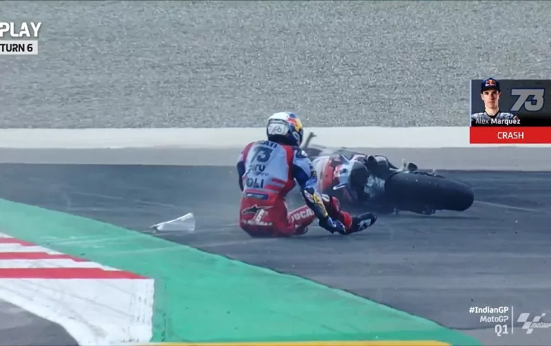 Hasil Kualifikasi MotoGP India 2023 menyajikan kecelakaan highside Alex Marquez di Q1. (Foto: MotoGP)