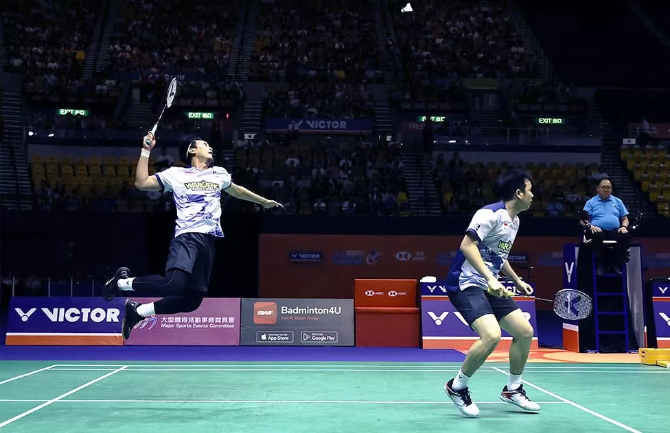 Mohammad Ahsan/Hendra Setiawan di semifinal Hong Kong Open 2023. (Foto: PBSI)