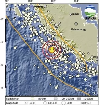 Gempa terkini dengan kekuatan M5,3 mengguncang Bengkulu.