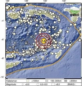 Gempa dengan magnitudo M5,1 mengguncang Seram, Maluku.