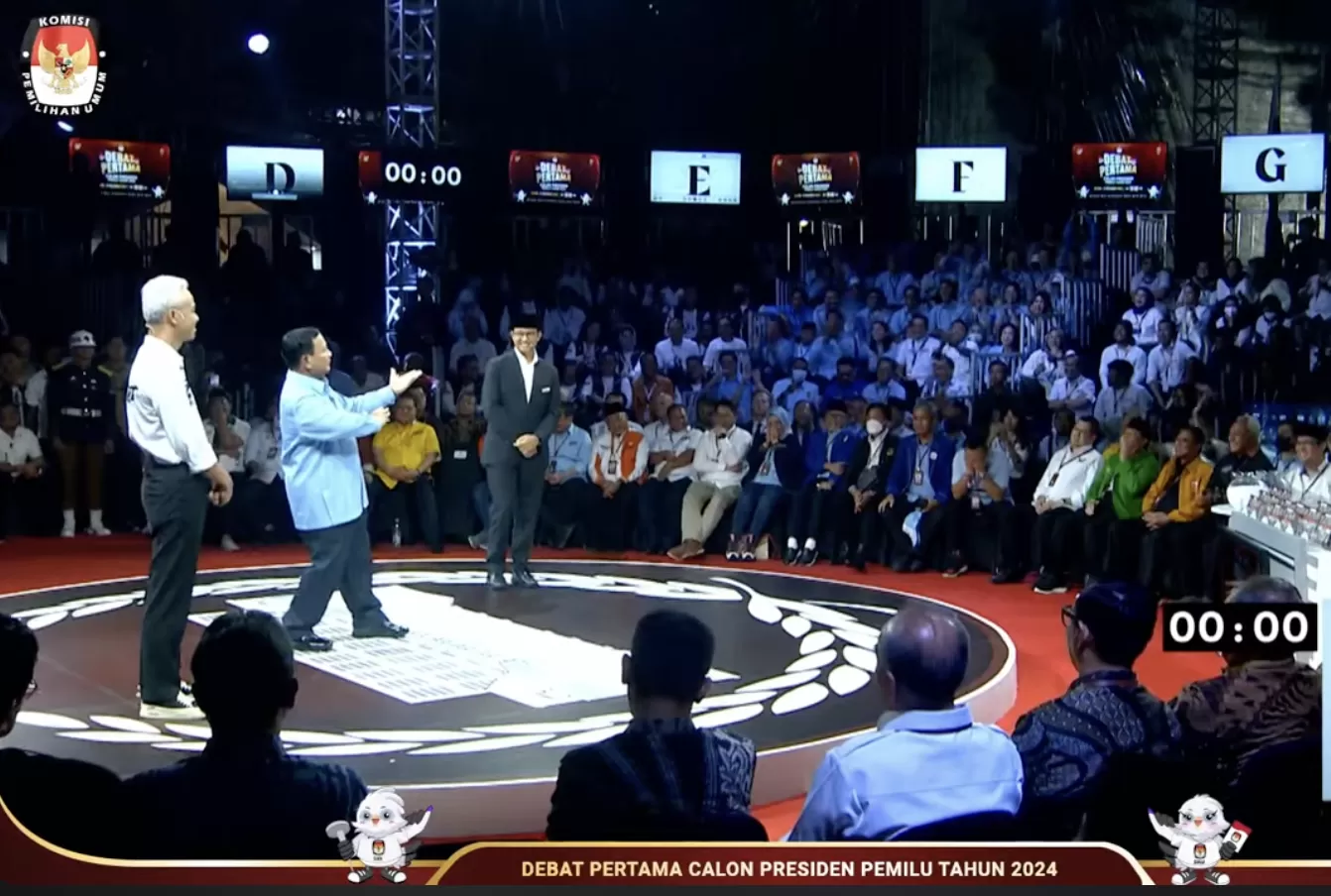 Prabowo Subianto melakukang gerakan-gerakan setelah menanggapi Anies Baswedan.