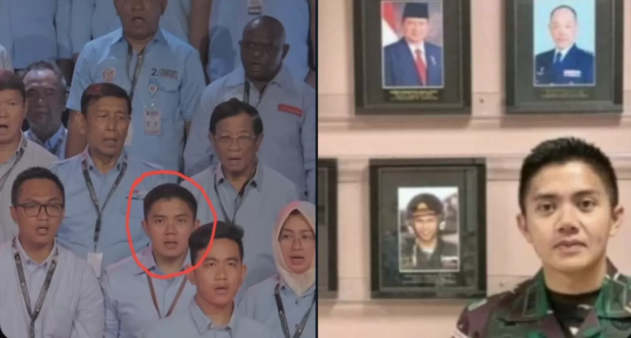 Akun @UmarSyadatHsb_, memposting foto Mayor Teddy yang masih aktif berdinas dan disebut-sebut ajudan Prabowo dan berada dalam timses