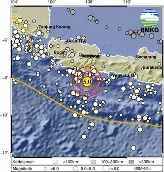 Gempa bumi terkini M5,0 mengguncang Pangandaran, Jawa Barat.