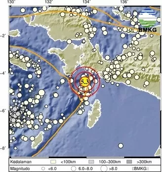 Gempa bumi terkini mengguncang Kaimana, Papua Barat. Kekuatan gempa M 5,3.
