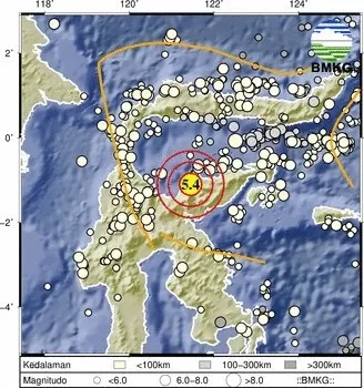 Gempa bumi terkini dengan kekuatan Magnitudo 5,4 mengguncang wilayah Tojo Una-Una, Sulawesi Tengah.