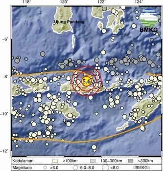 Gempa bumi terkini dengan kekuatan M5,6 mengguncang Flores, NTT, pada Kamis, 25 Januari 2024. (Dok: BMKG).