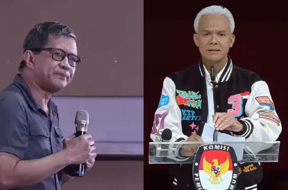 Rocky Gerung memberikan penilaiannya terhadap closing statement dari ketiga capres. (Kolase foto tangkapan layar YouTube Hersubeno Poin dan KPU RI)