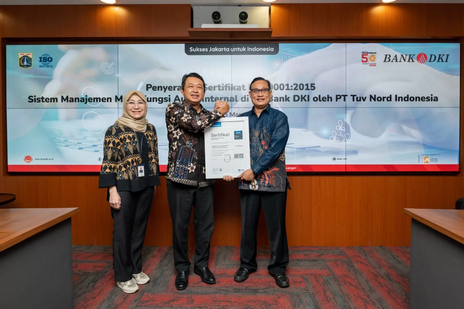 Bank DKI Sabet ISO 9001:2015 dari TUV Nord Indonesia (Dok Bank DKI)