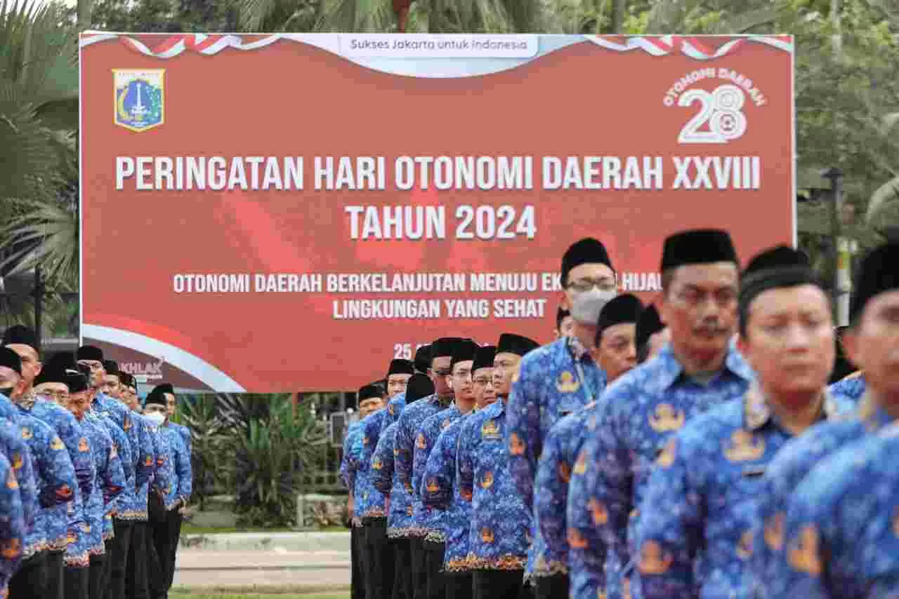 Upacara Peringatan Hari Otonomi Daerah ke-28 di Halaman Grha Ali Sadikin, Balai Kota Jakarta, pada Kamis, 25 April 2024. (Foto: Dok. Pemprov DKI)