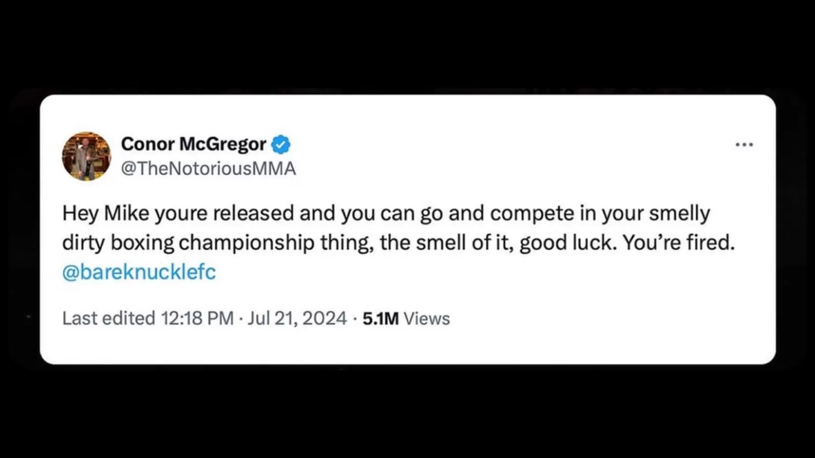 McGregor pecat Mike Perry dari BKFC usai kekalahannya melawan Jake Paul (Tangkapan layar X @TheNotoriousMMA)