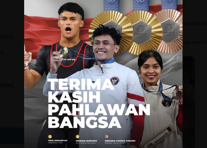 Pemerintah memberikan bonus bagi para atlet yang berlaga di Olimpiade Paris 2024. Foto: Ist