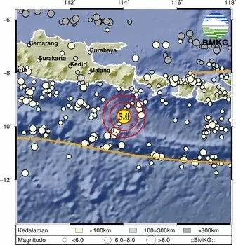 Gempa Bumi terkini dengan kekuatan M5,0 mengguncang Bali.