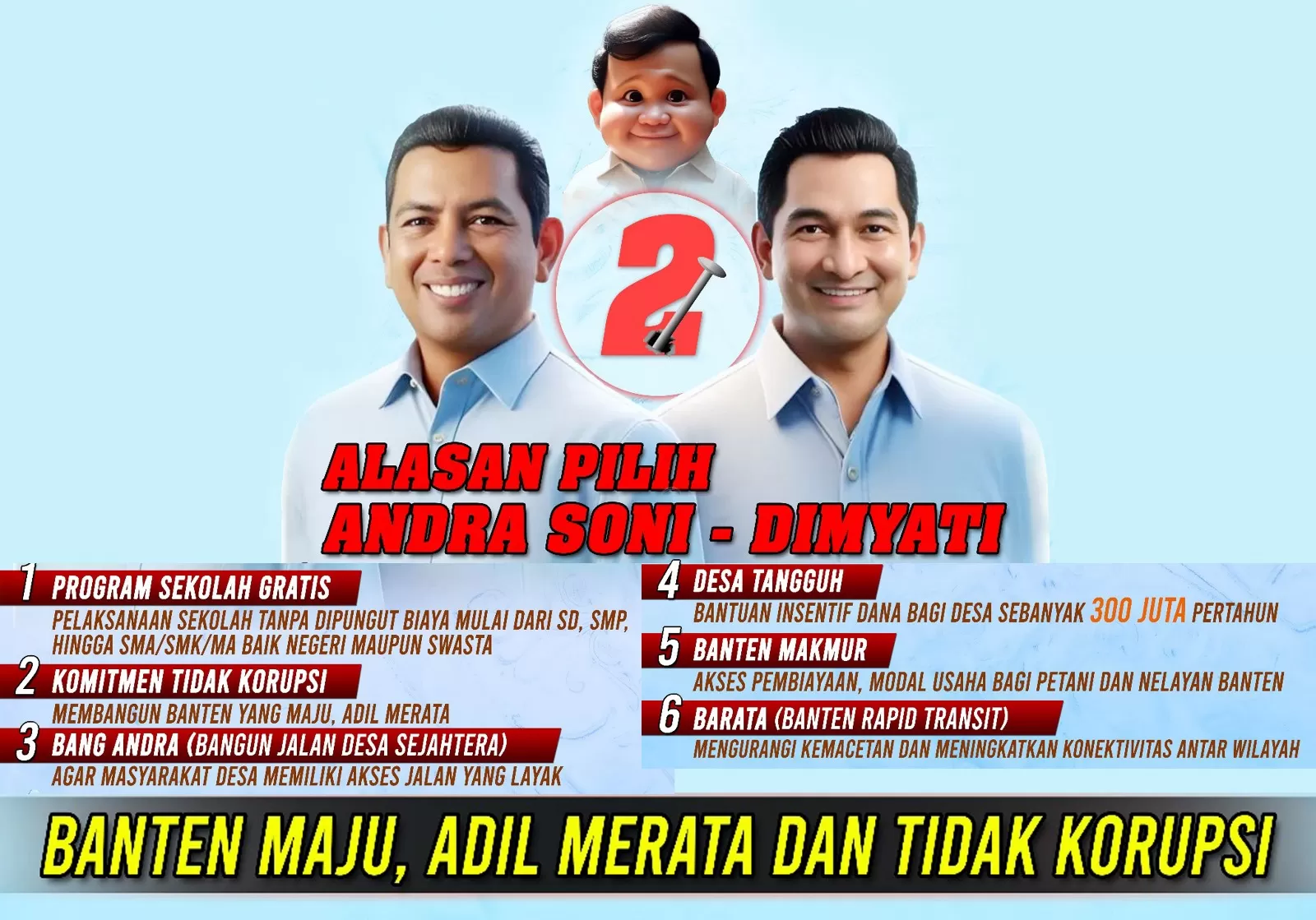 Pasangan calon Gubernur dan Wakil Gubernur Banten periode 2024-2029 nomor urut 2, Andra Soni-Dimyati.