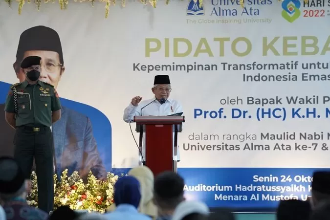  Wakil Presiden (Wapres) Republik Indonesia Prof. Dr. (HC) KH. Maâ€™ruf Amin dalam acara Dialog Kebangsaan II di kampus Universitas Alma Ata Yogyakarta. (Istimewa)